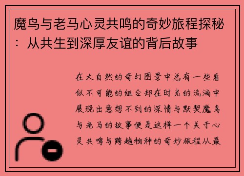 魔鸟与老马心灵共鸣的奇妙旅程探秘：从共生到深厚友谊的背后故事